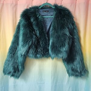 SHEIN Teal Faux Fur Jacket
